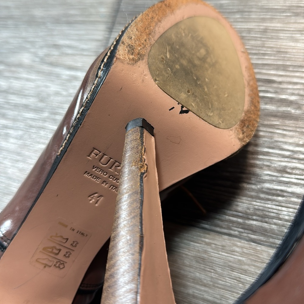 Furla made in Italy beige/marron leather heels woman’s size 41 (d126) - Picture 10 of 12